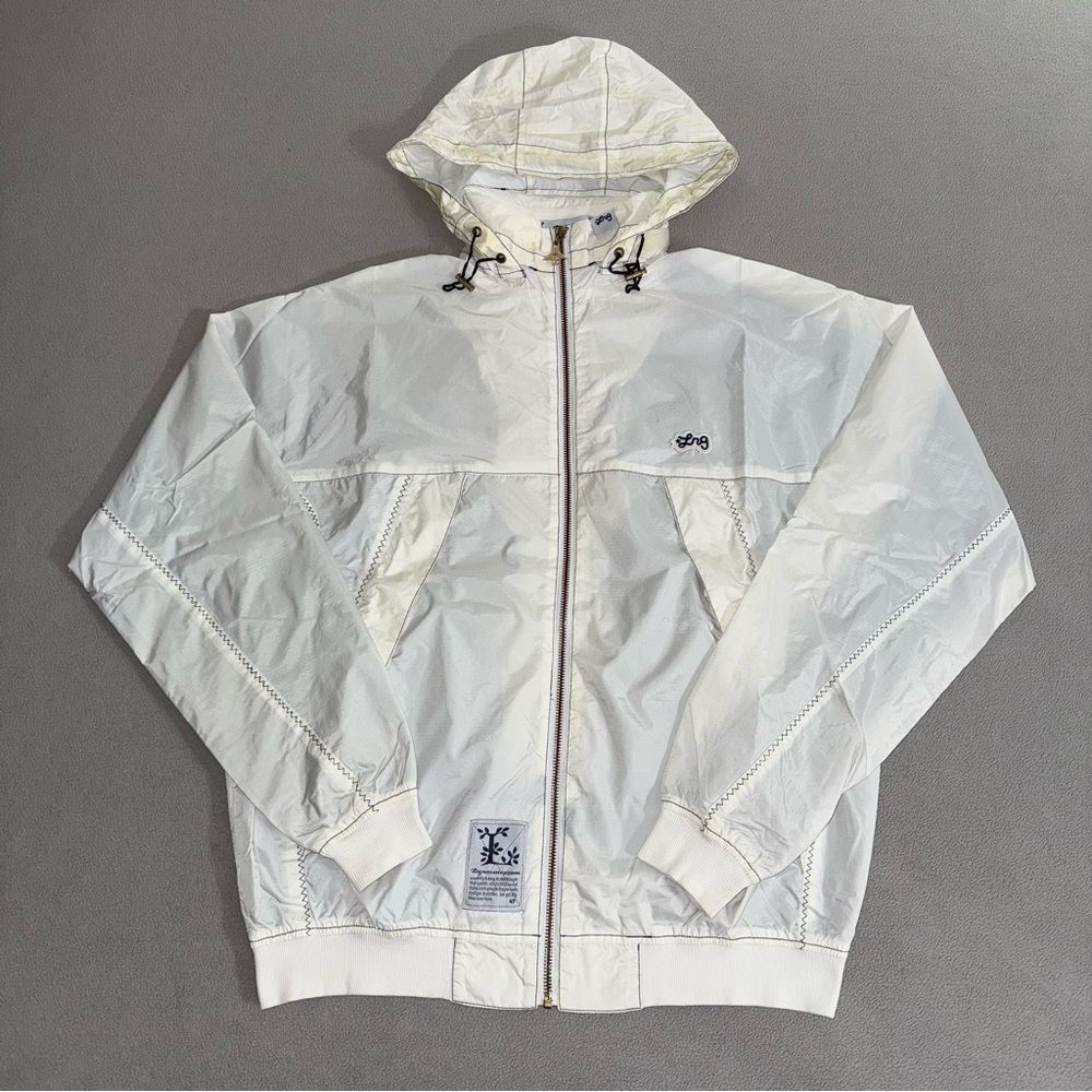 LRG Lifted Research Group Windbreaker White Jacket Small Hip Hop Streetwear Y2K
